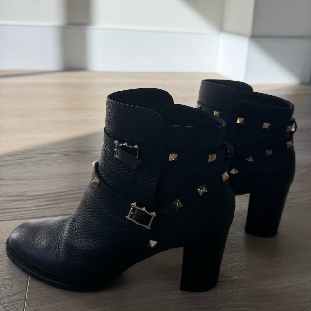 Valentino Garavani Black Ankle Boots with Gold Studs